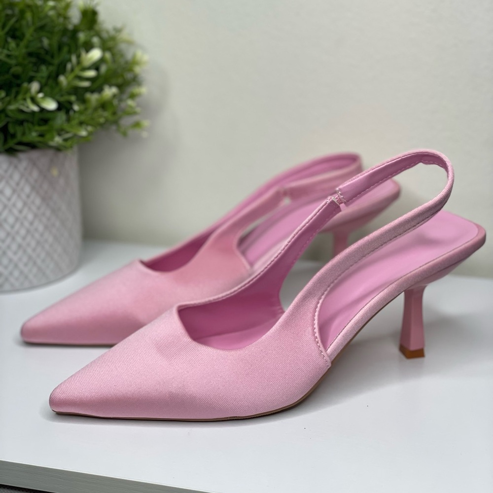 Pink Satin Slingback Heels – Size 8 (3” Heel)